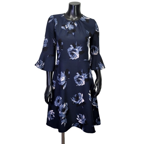 Kate Spade 4 Night Rose Navy Crepe Flutter Half Sleeve Floral Dress Cocktail‎ - Picture 1 of 11
